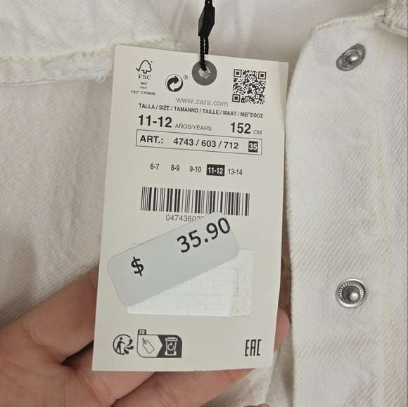 Zara Girls 11/12 Ivory Shacket Denim Cotton Button‎ Front Layering Spring - Picture 4 of 9
